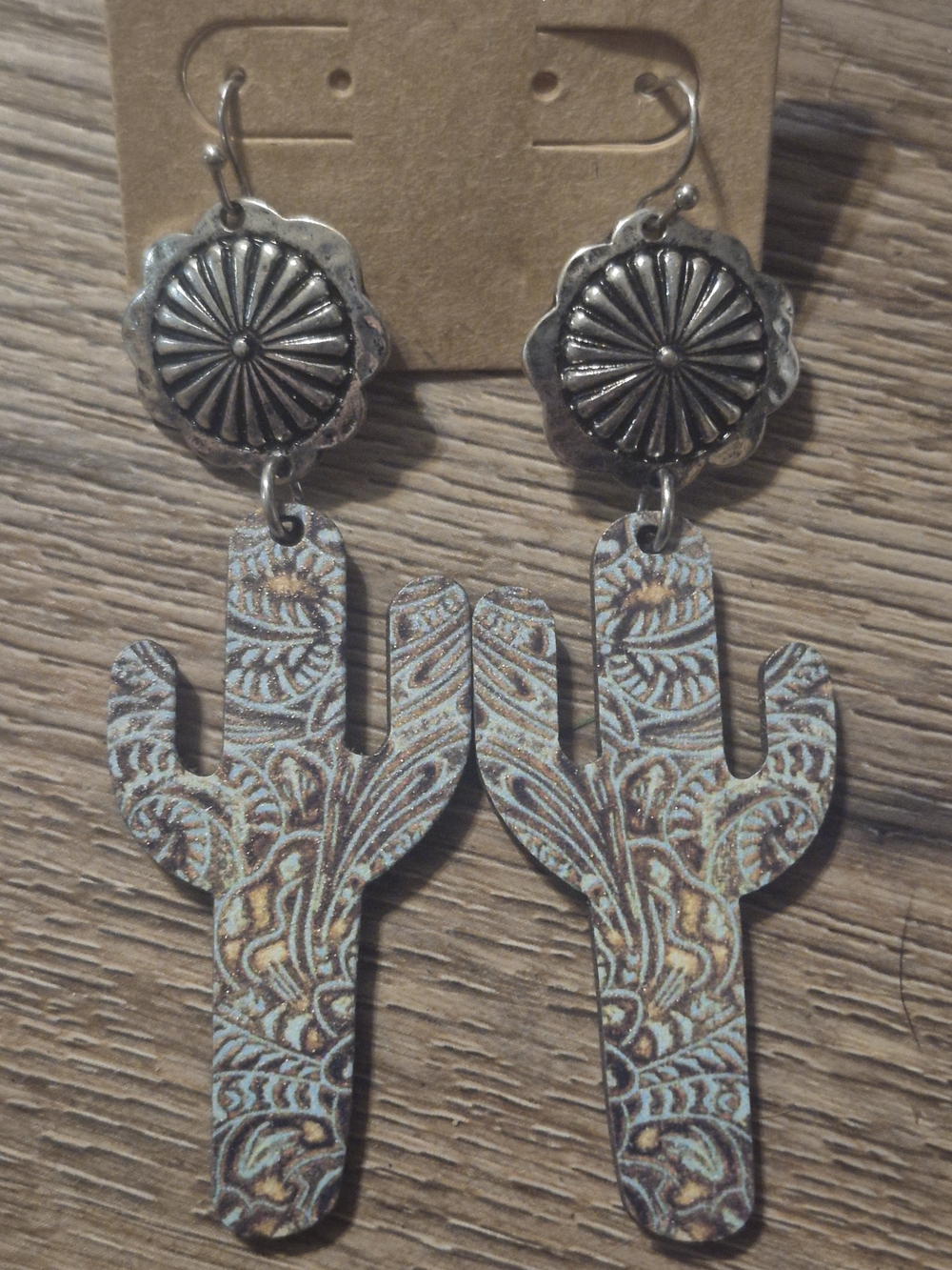 Boho Cactus Dangle Earrings in Patina Turquoise